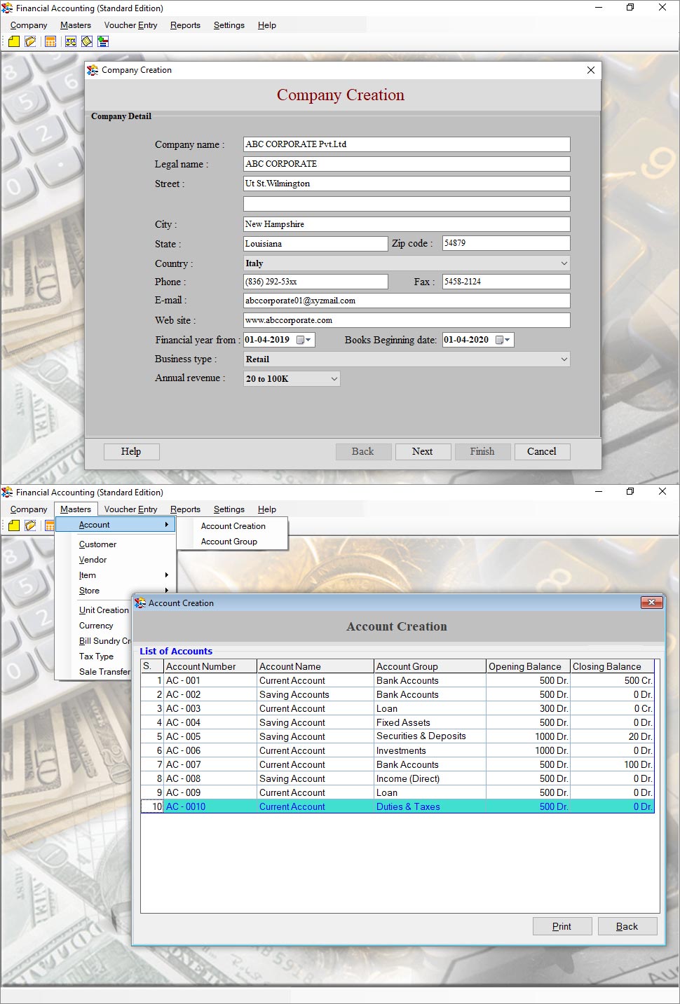 Personal Accounting Program screen shot